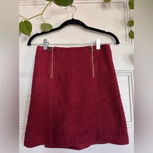 LOFT Tweed Zippered Miniskirt (Burgundy)